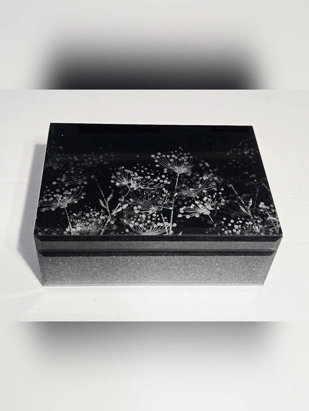 Palinna Dandelion Glass Jewelry Box Black Silver Velvet Organizer New In Box